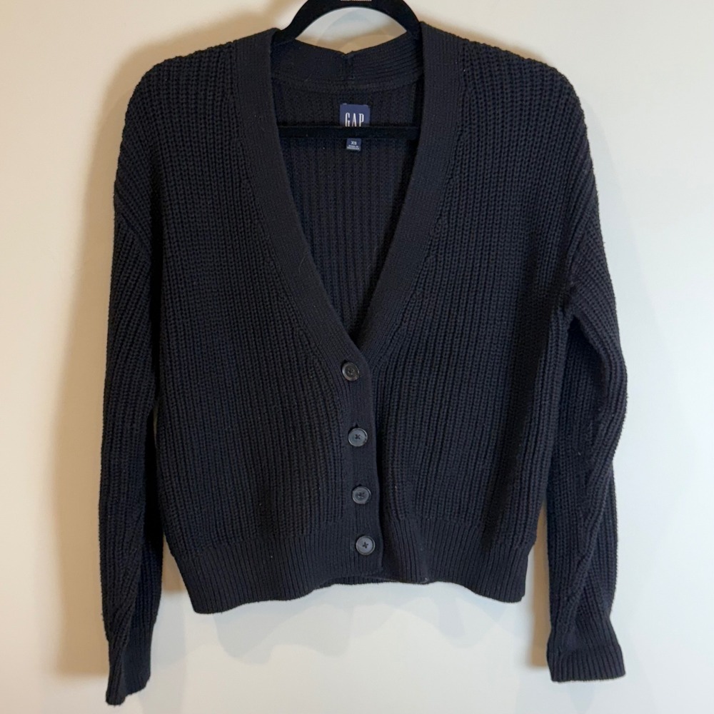 GAP Black Classic Cotton V Neck Button Up Cardigan Sweater XS